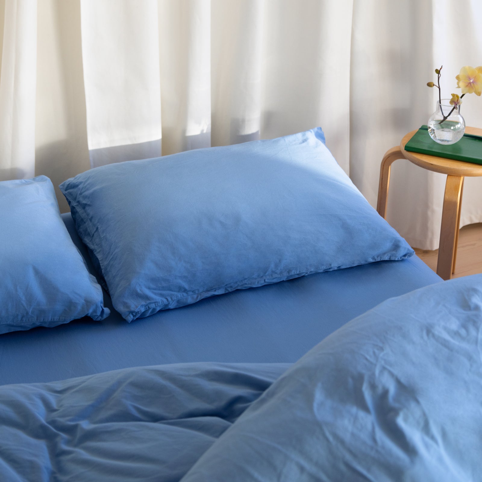 Himmelblå Sengesett i matt sateng