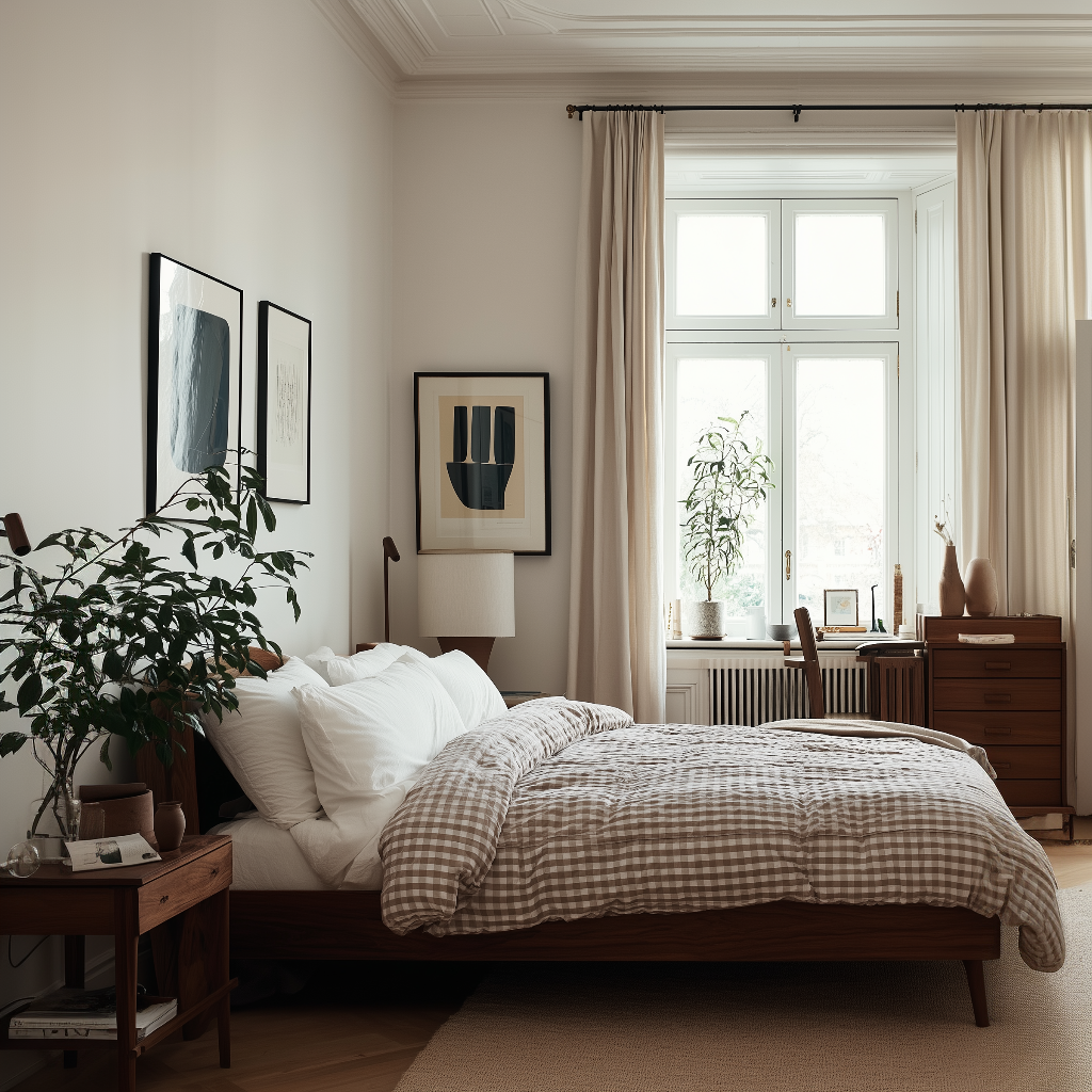 Steinvasket sateng i krepp - Gingham Havre/Bomull