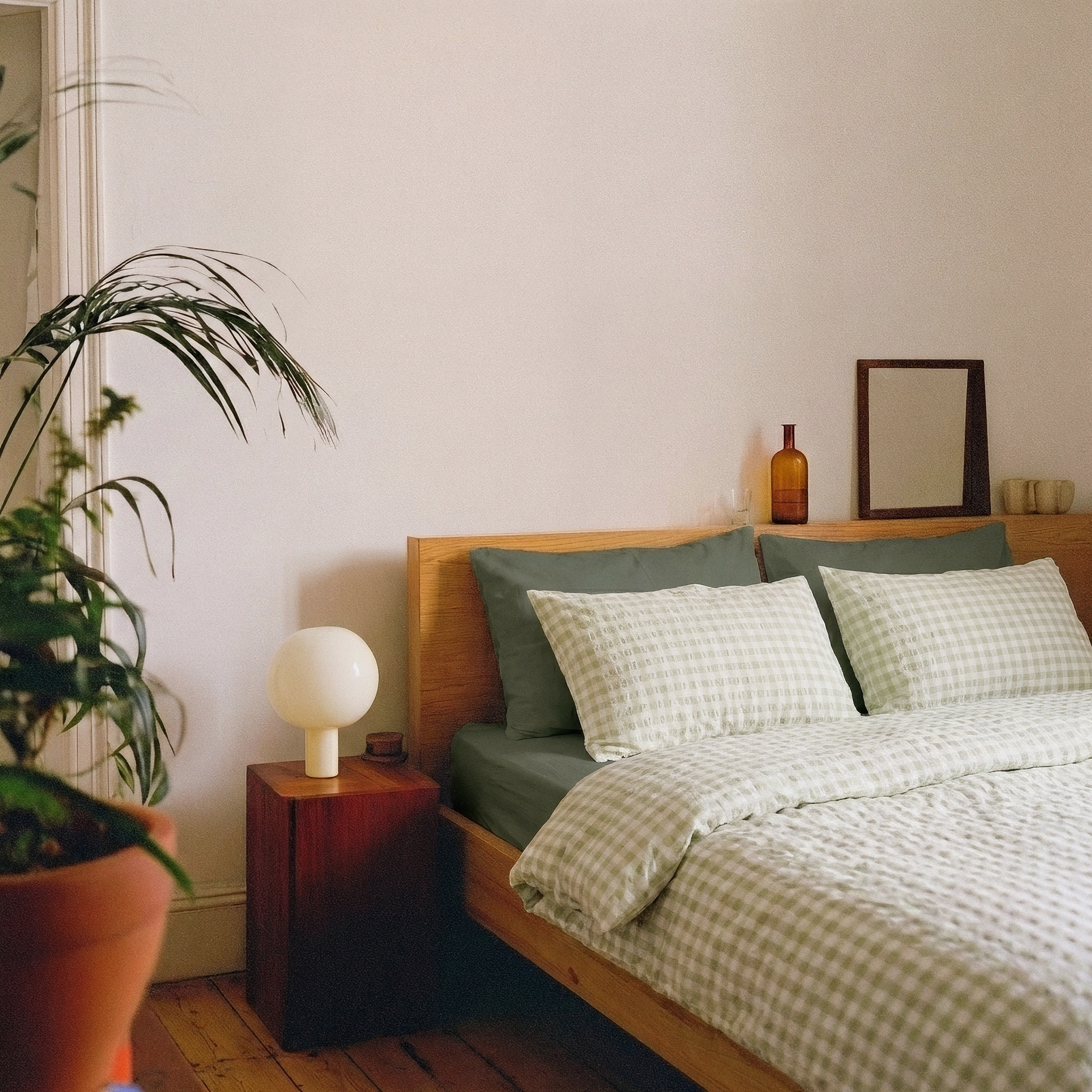 Kystgrønn/Bomull Sengesett i krepp