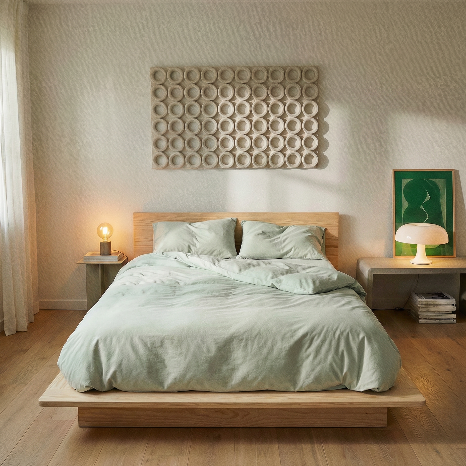 Kystgrønn Sengesett i matt sateng