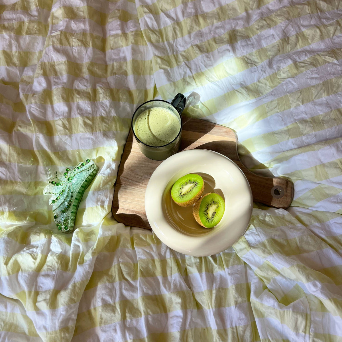 Lime/Hvit Sengesett i krepp